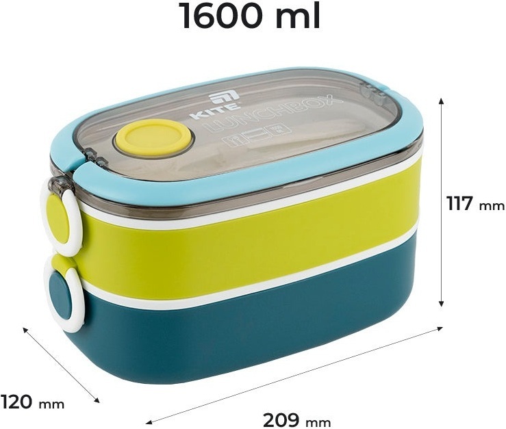 Ланчбокс Kite двойной с наполнением 1600 мл, синий (k25-1181-2) фото 2