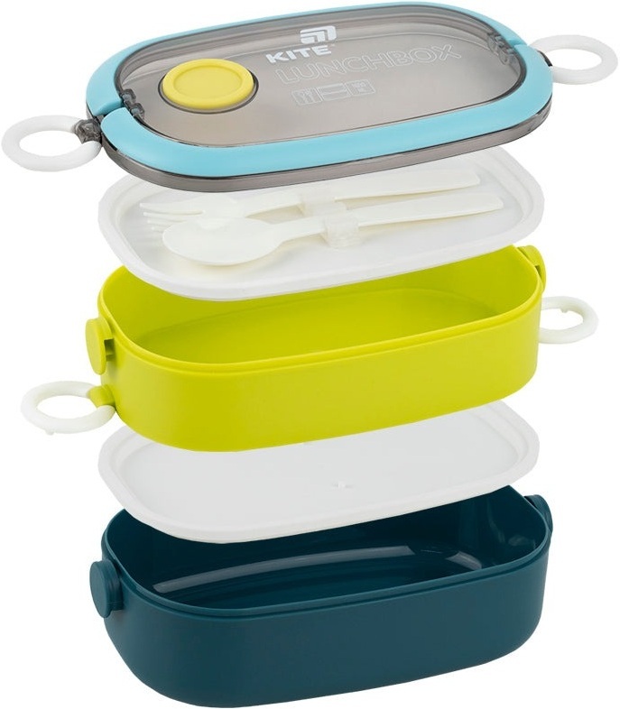 Ланчбокс Kite двойной с наполнением 1600 мл, синий (k25-1181-2) фото 3