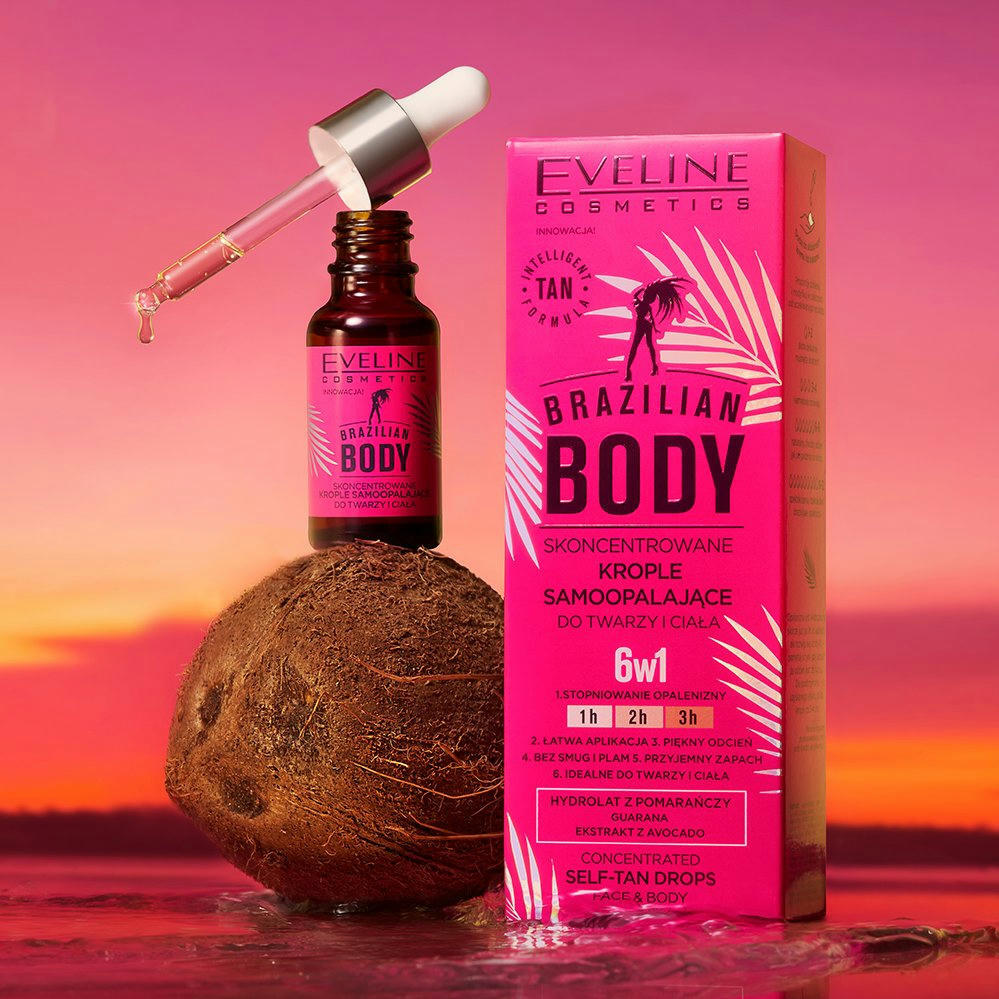 Капли для автозагара Eveline Brazilian Body 6в1 для лица и тела 18 мл фото 