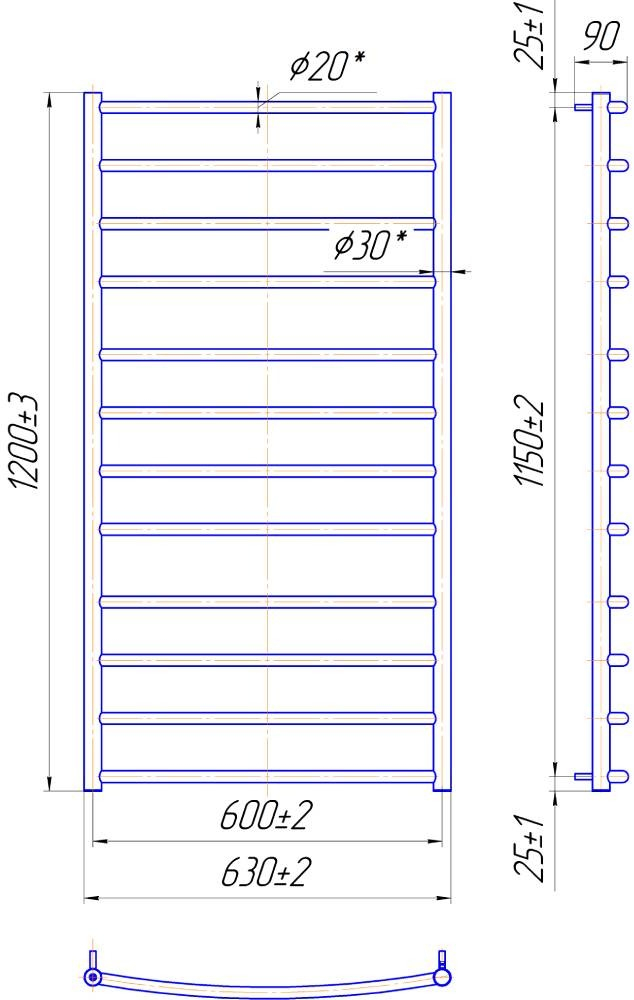 Полотенцесушитель Mario водяной Классик, 1200x630x120мм, нерж.сталь, хром (1.1.0111.01.P) фото 2