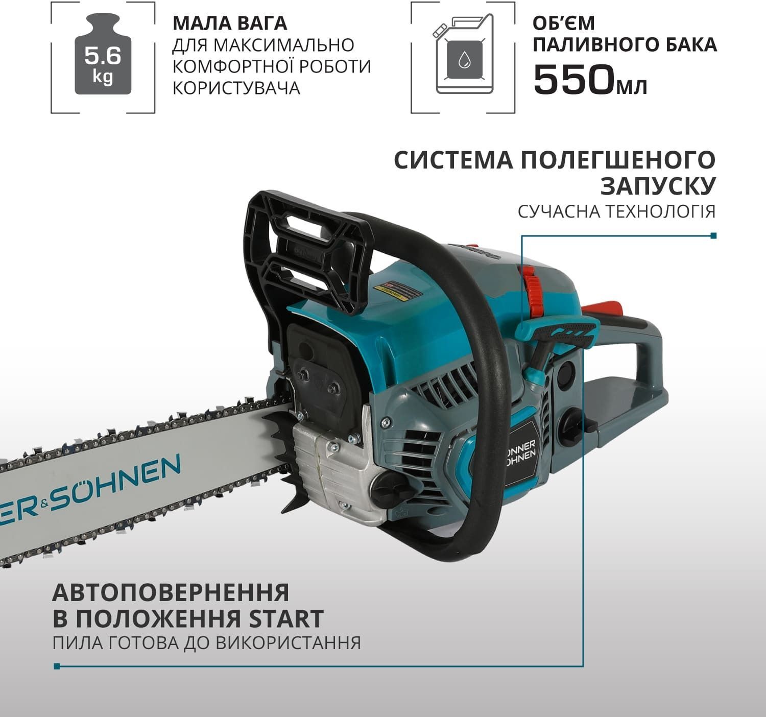 Пила цепная бензиновая Konner&Sohnen KS CS31G 50см (KSCS31G-20) фото 7