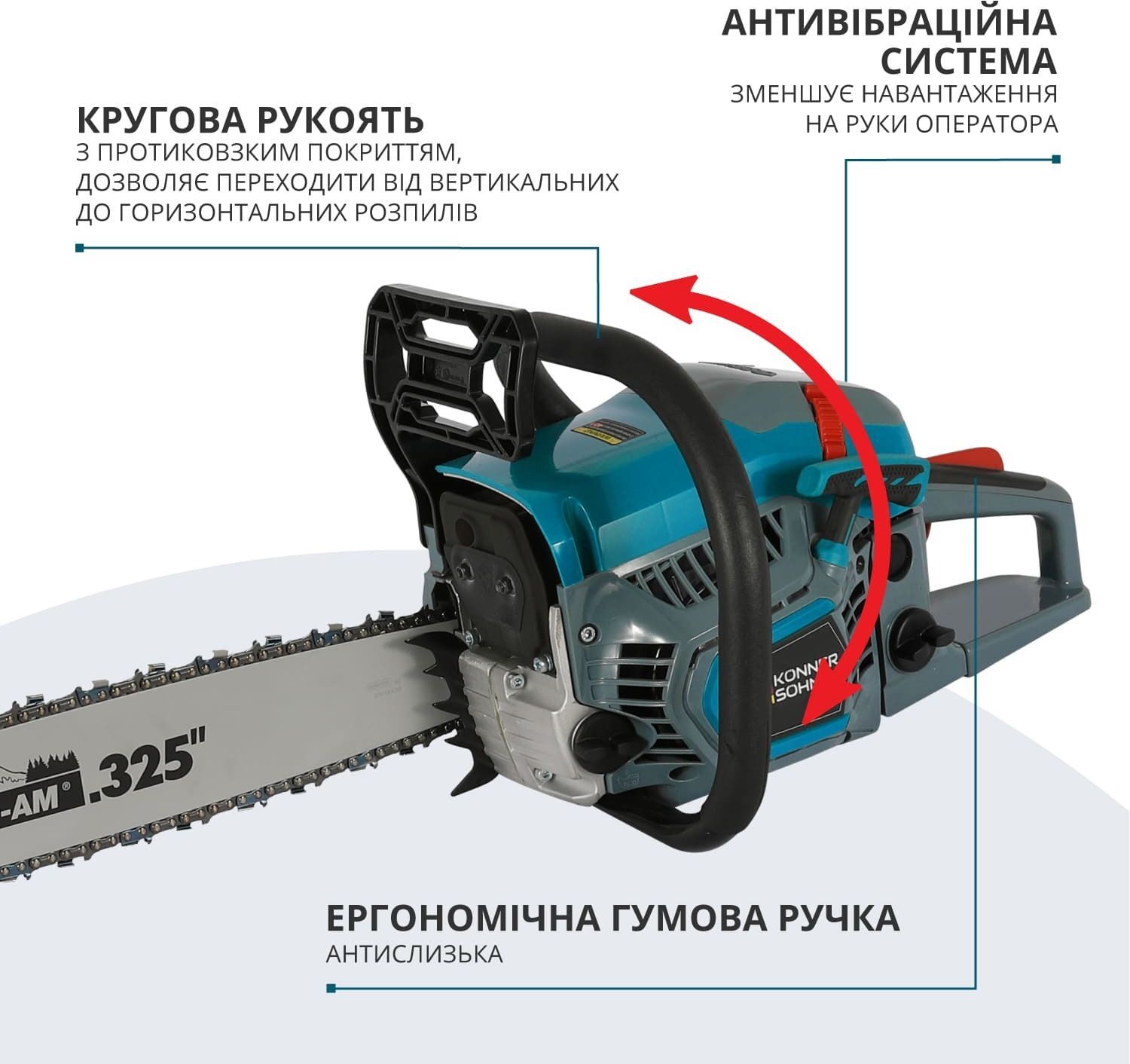 Пила цепная бензиновая Konner&Sohnen KS CS31G 40см (KSCS31G-16-1) фото 7