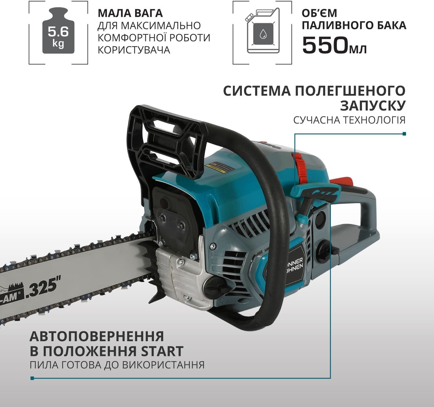 Пила цепная бензиновая Konner&Sohnen KS CS31G 50см (KSCS31G-20-1) фото 9