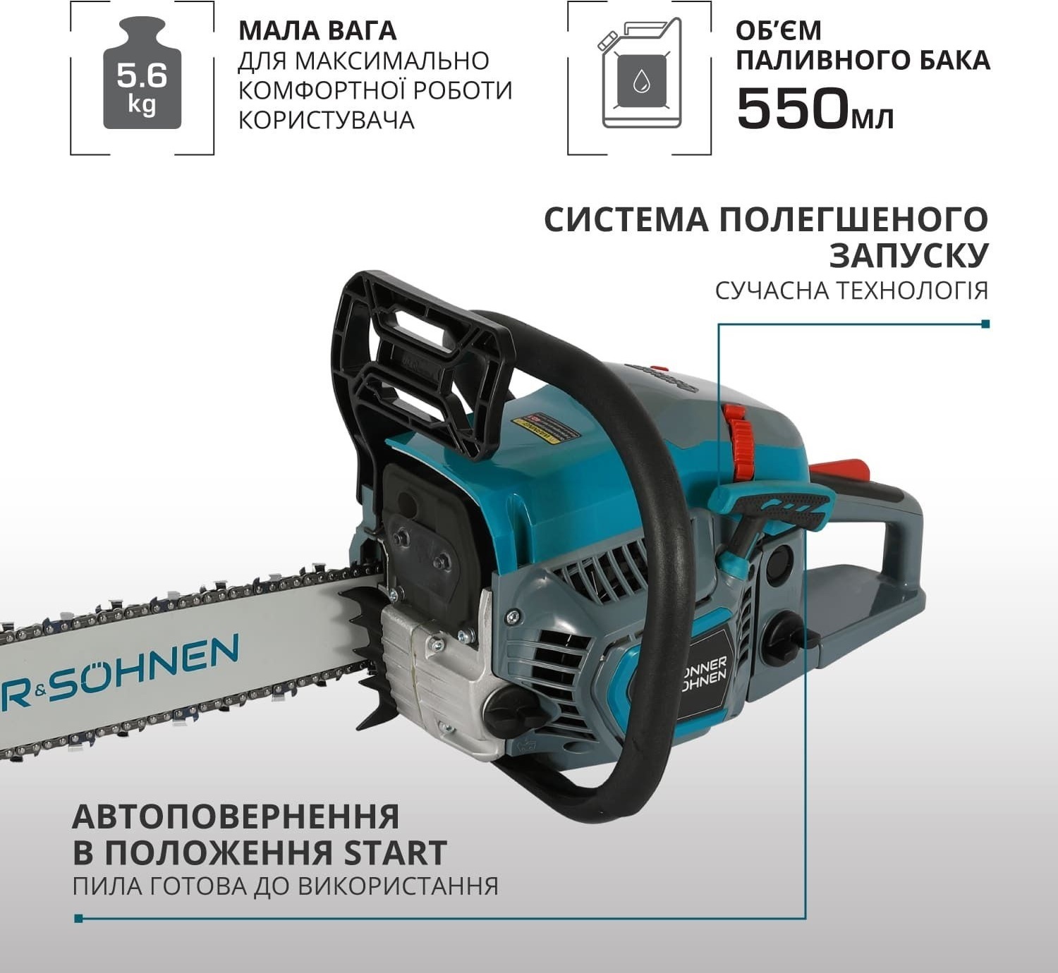 Пила цепная бензиновая Konner&Sohnen KS CS31G 40см (KSCS31G-16) фото 7