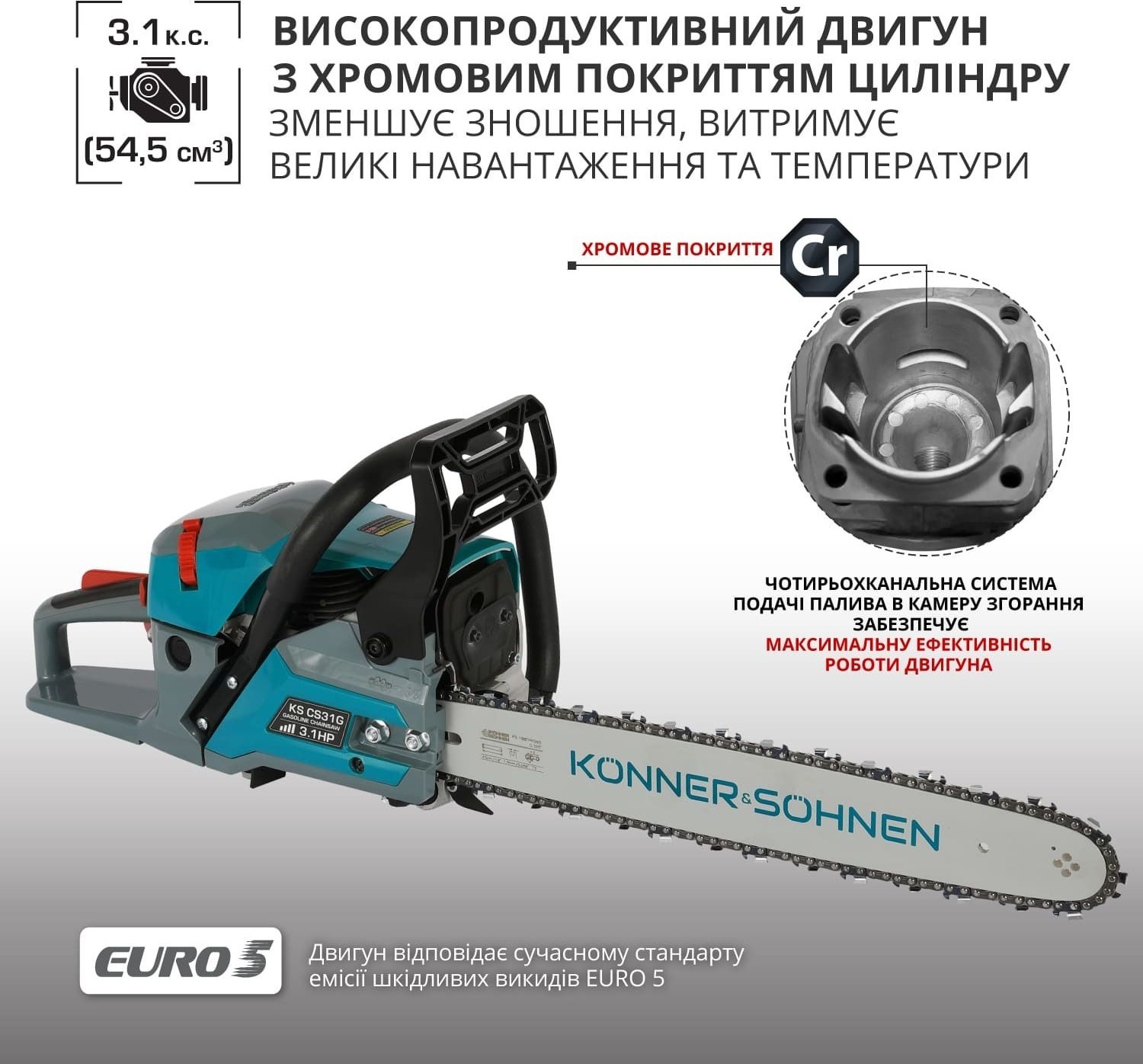 Пила цепная бензиновая Konner&Sohnen KS CS31G 40см (KSCS31G-16) фото 11