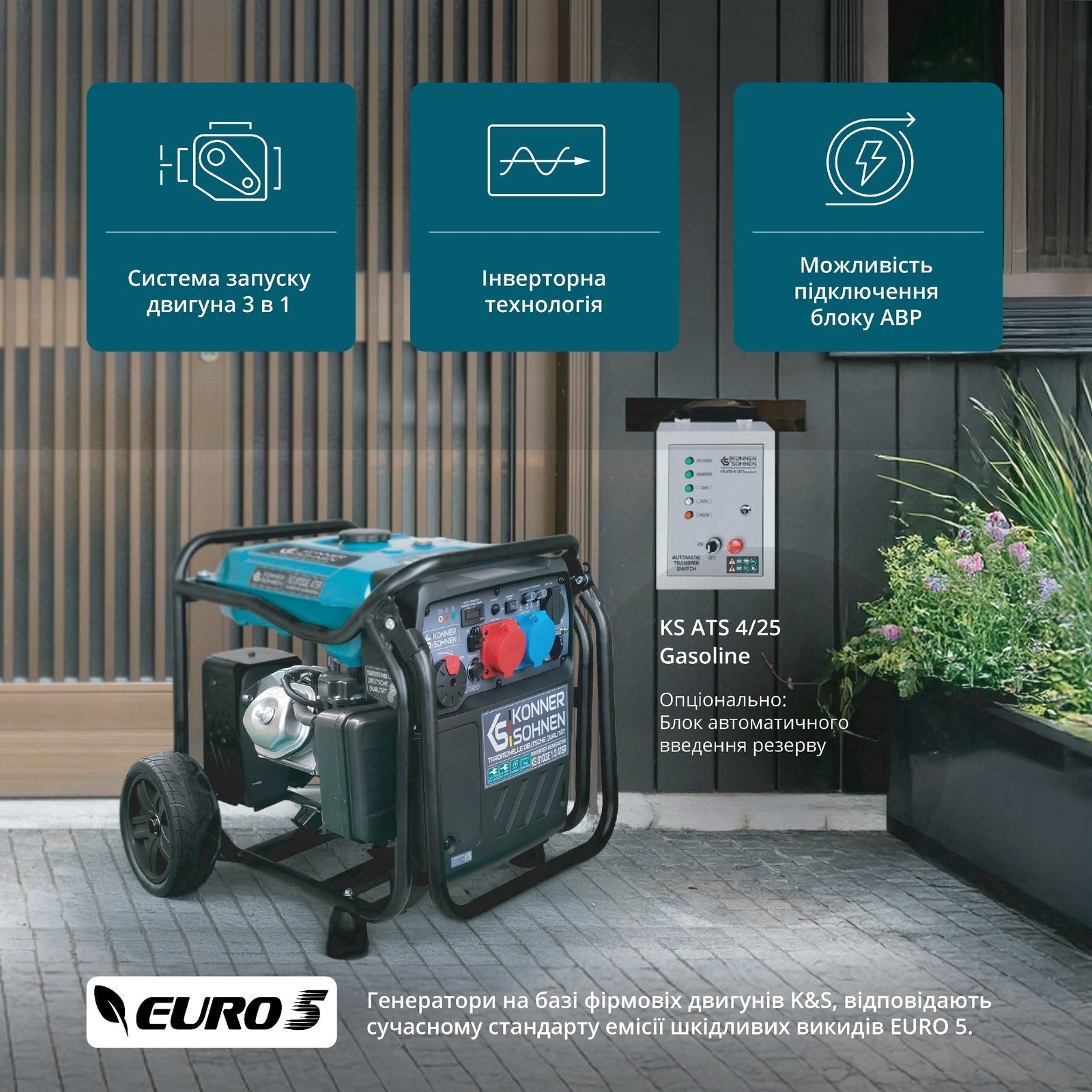 Генератор інверторний бензиновий Konner&amp;Sohnen KS 8100iE 1/3 ATSR 230/400В 8/8.5кВт АВР(ATS) (KS8100IE1/3ATSR)фото