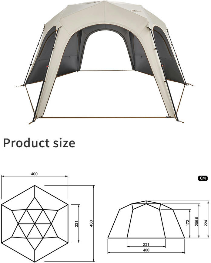 Тент для кемпінгу Naturehike CNK230WS014, 4.6 м * 4,0 м, бежевийфото2