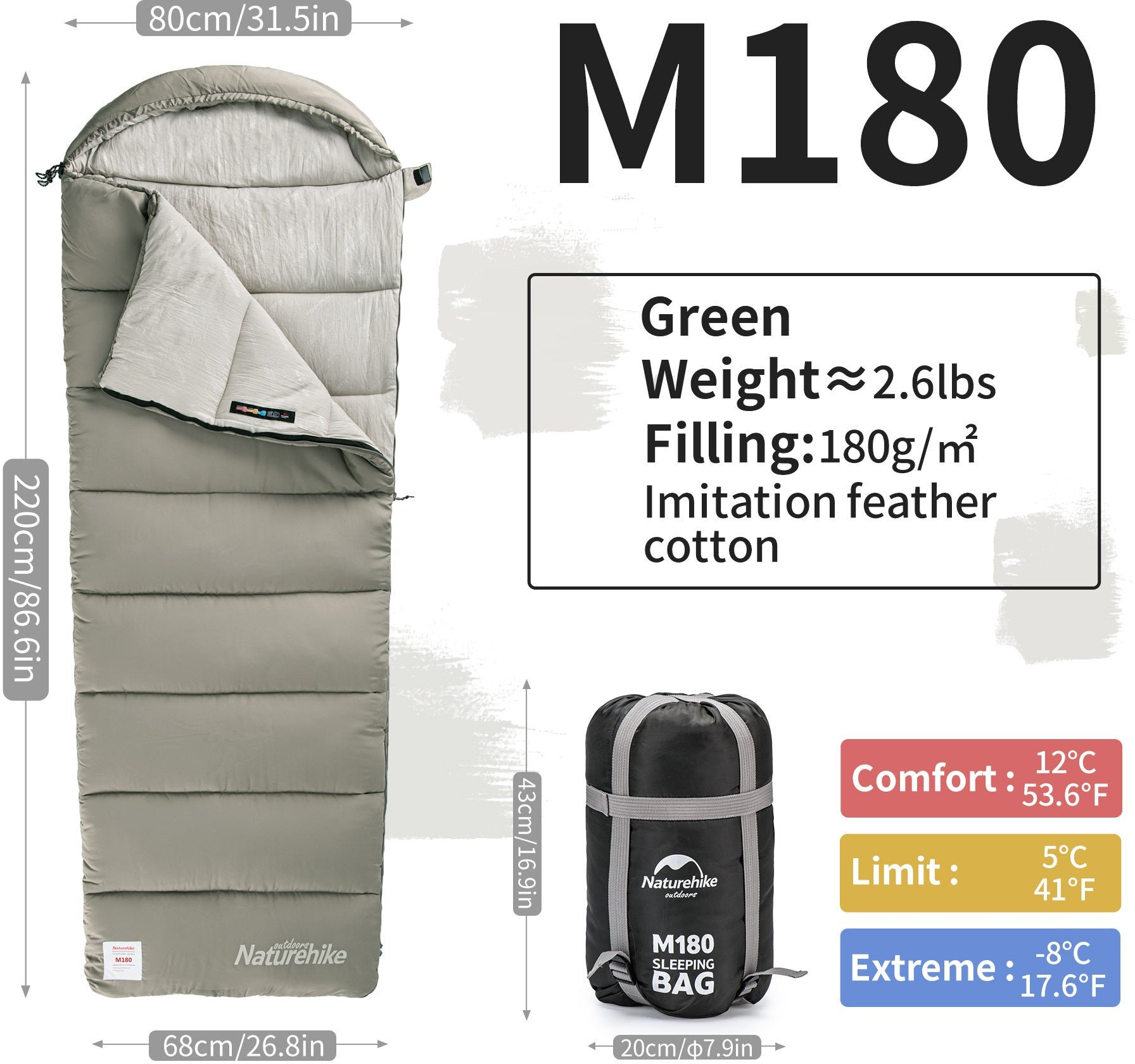 Спальний мішок з капюшоном Naturehike M180 CNK2350WS023 лівий, світло-зеленийфото5