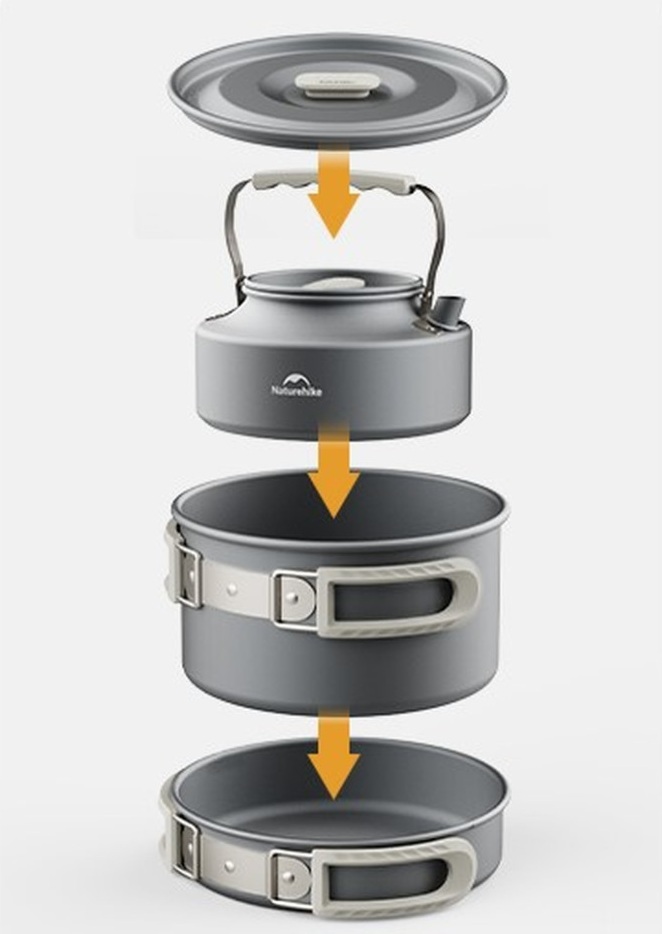 Набір посуду (каструля, сковорідка, чайник) Naturehike CNK2450CF010, алюмінійфото6