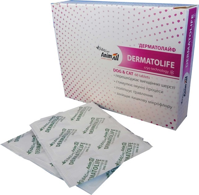 Витамины для кошек и собак AnimAll PhytoLine Dermatolife 60 таб фото 2