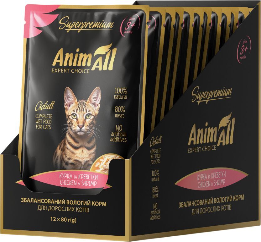 Вологий корм для котів AnimAll пауч курка з креветками 80 гфото3