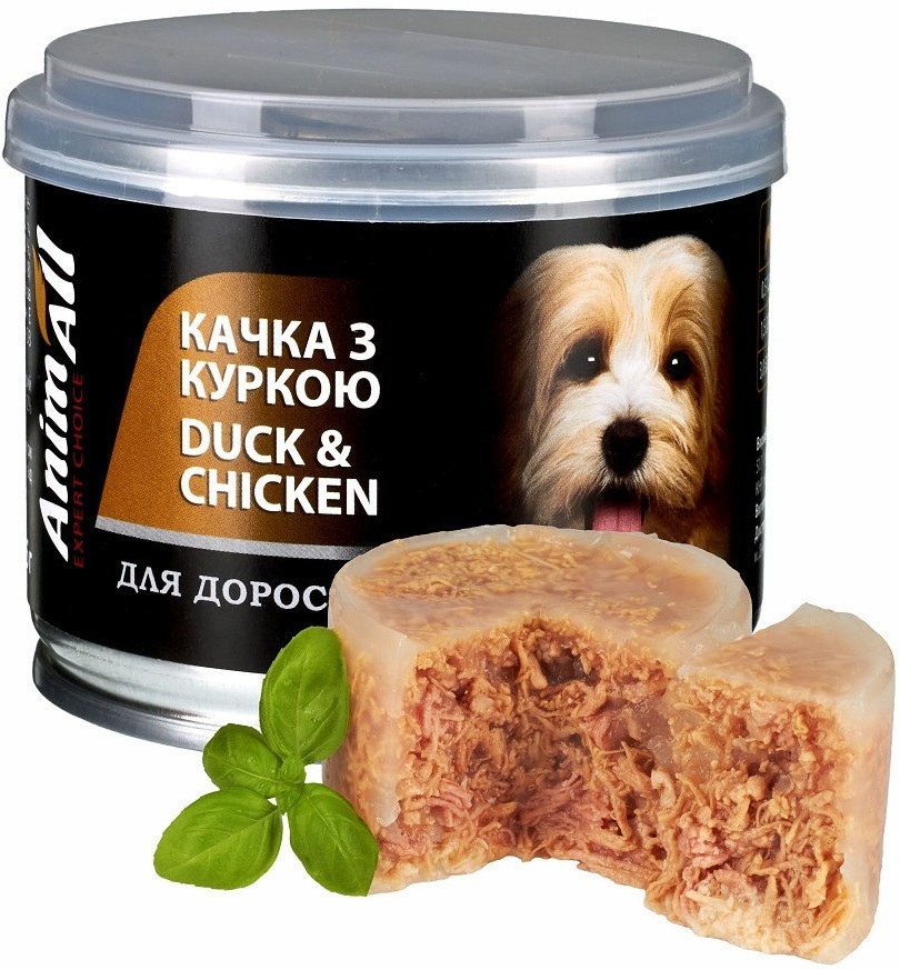 Вологий корм для собак AnimAll качка з куркою в ніжному желе 195 гфото