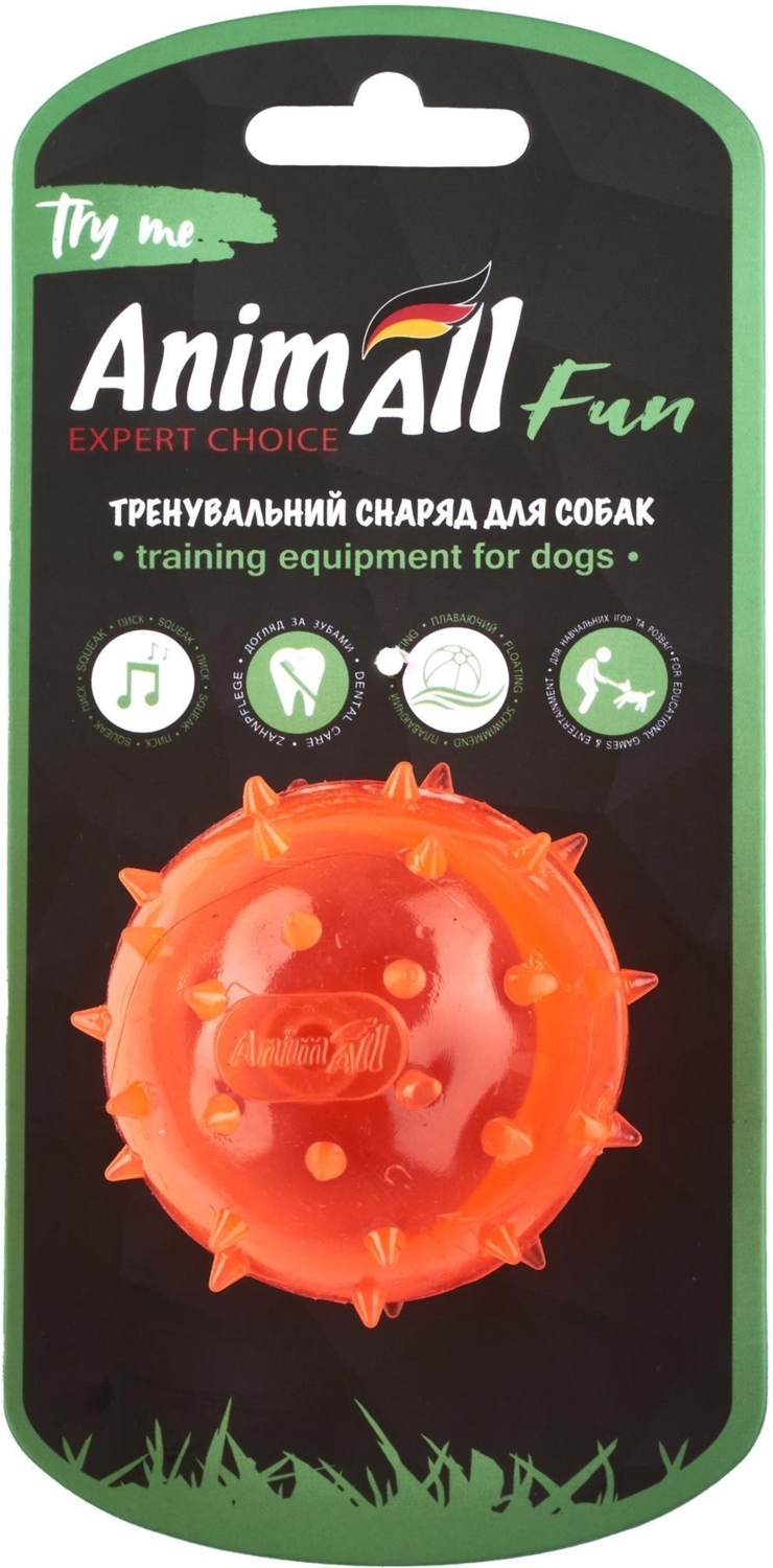Іграшка AnimAll Fun М’яч шипований з пищалкою 65 мм помаранчевийфото