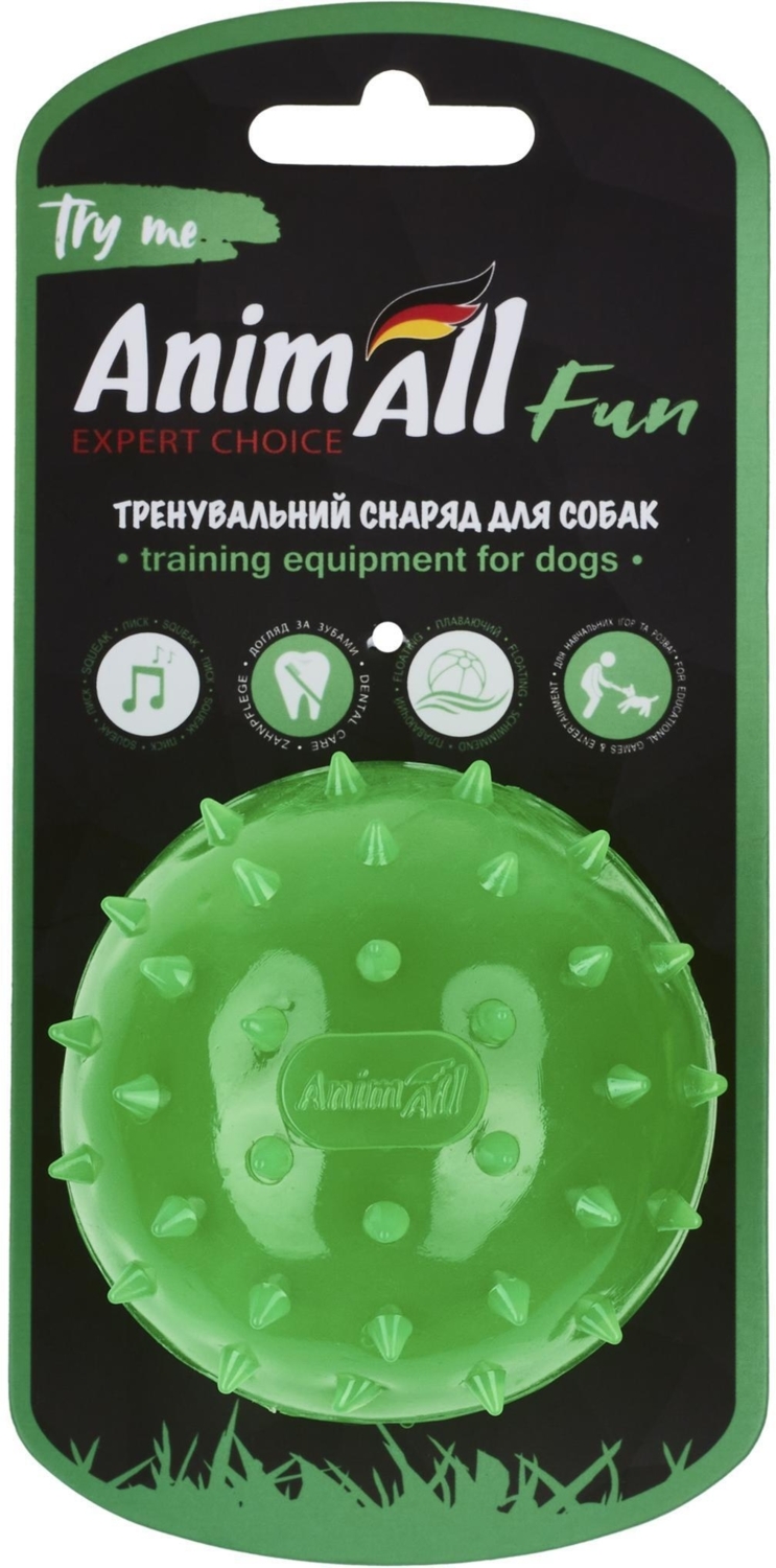 Іграшка AnimAll Fun М’яч шипований з пищалкою 75 мм зеленийфото