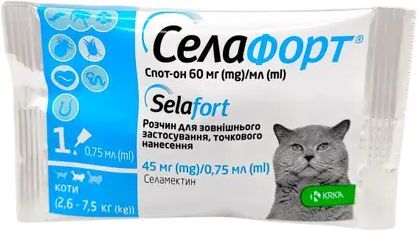 Краплі на холку для котів Selafort від бліх і кліщів 45 мг 0.75 млфото3
