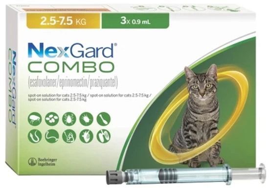 Краплі на холку для котів Нексгард Комбо від бліх та кліщів 2.5-7.5 кгфото