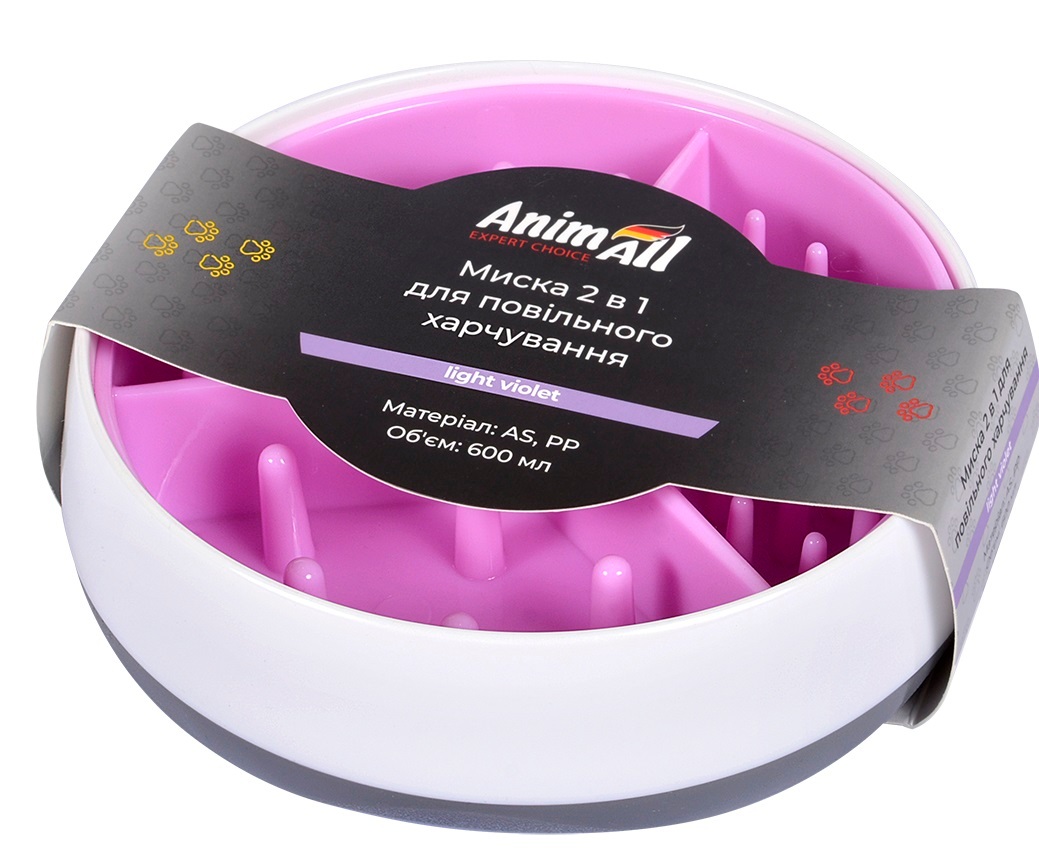 Миска для собак AnimAll 2в1 для медленного питания 600 мл светло-фиолетовая фото 2