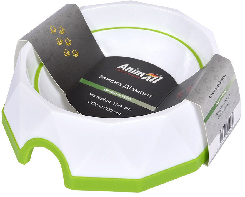 Миска для собак AnimAll Диамант 500 мл зеленая/белая фото 2