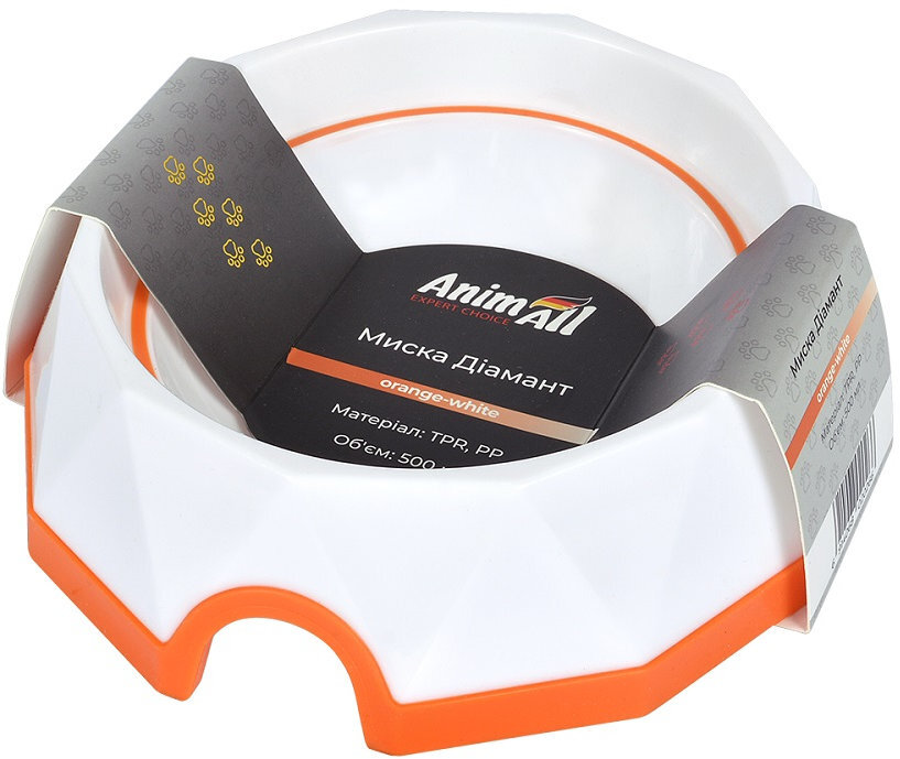 Миска для собак AnimAll Диамант 500 мл оранжевая/белая фото 2