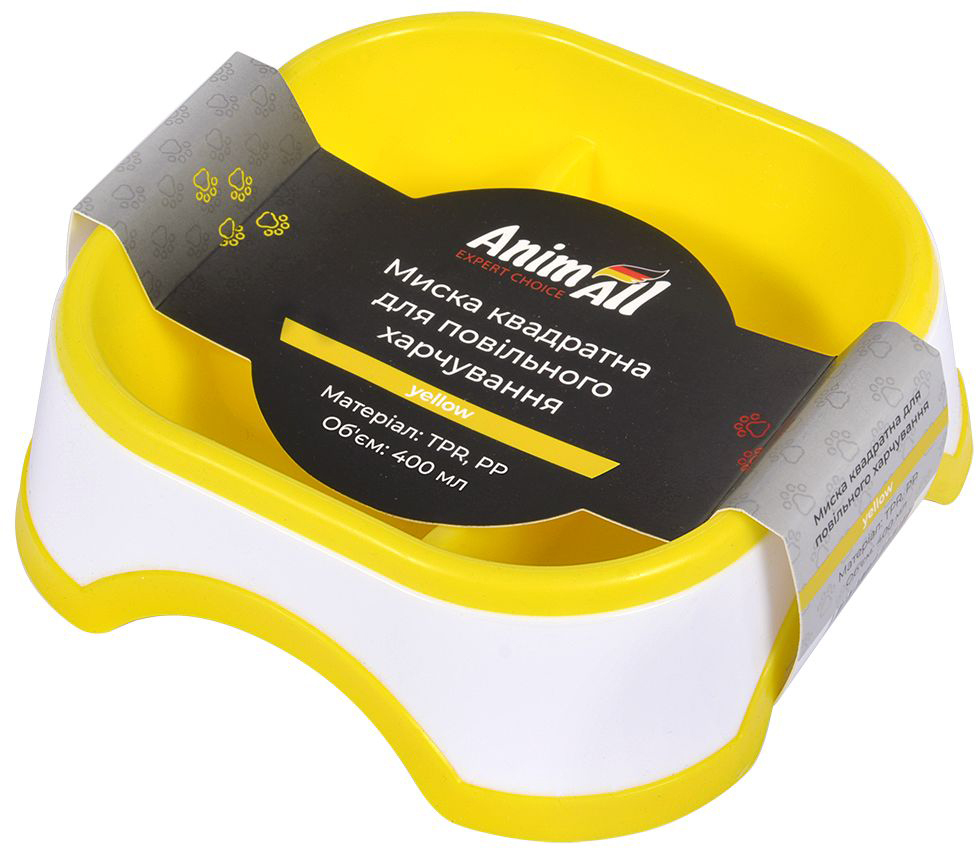 Миска для собак AnimAll квадратная для медленного питания 400 мл желтая фото 2