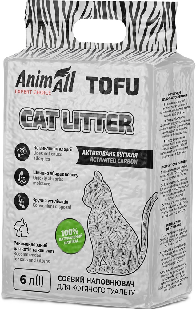 Наполнитель AnimAll Тофу с активированным углем 2,6 кг/6 литров фото 