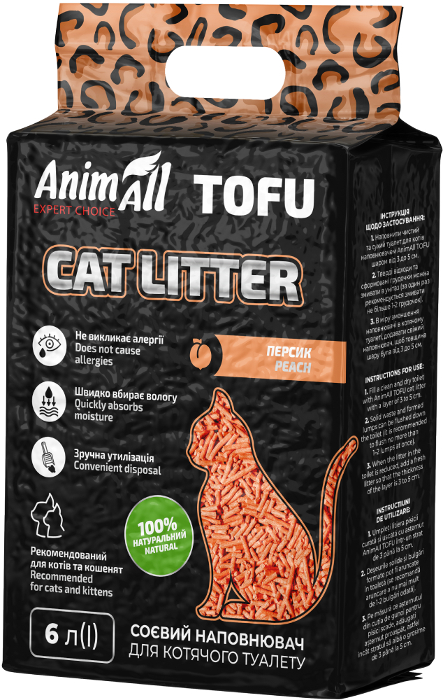 Наповнювач AnimAll Тофу Персик 2,6 кг/6 літрівфото