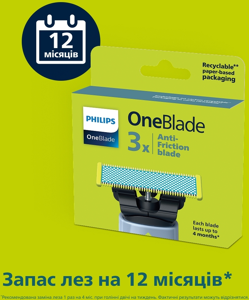 Змінні леза PHILIPS OneBlade QP235/50 (3 шт) для надчутливої шкірифото3