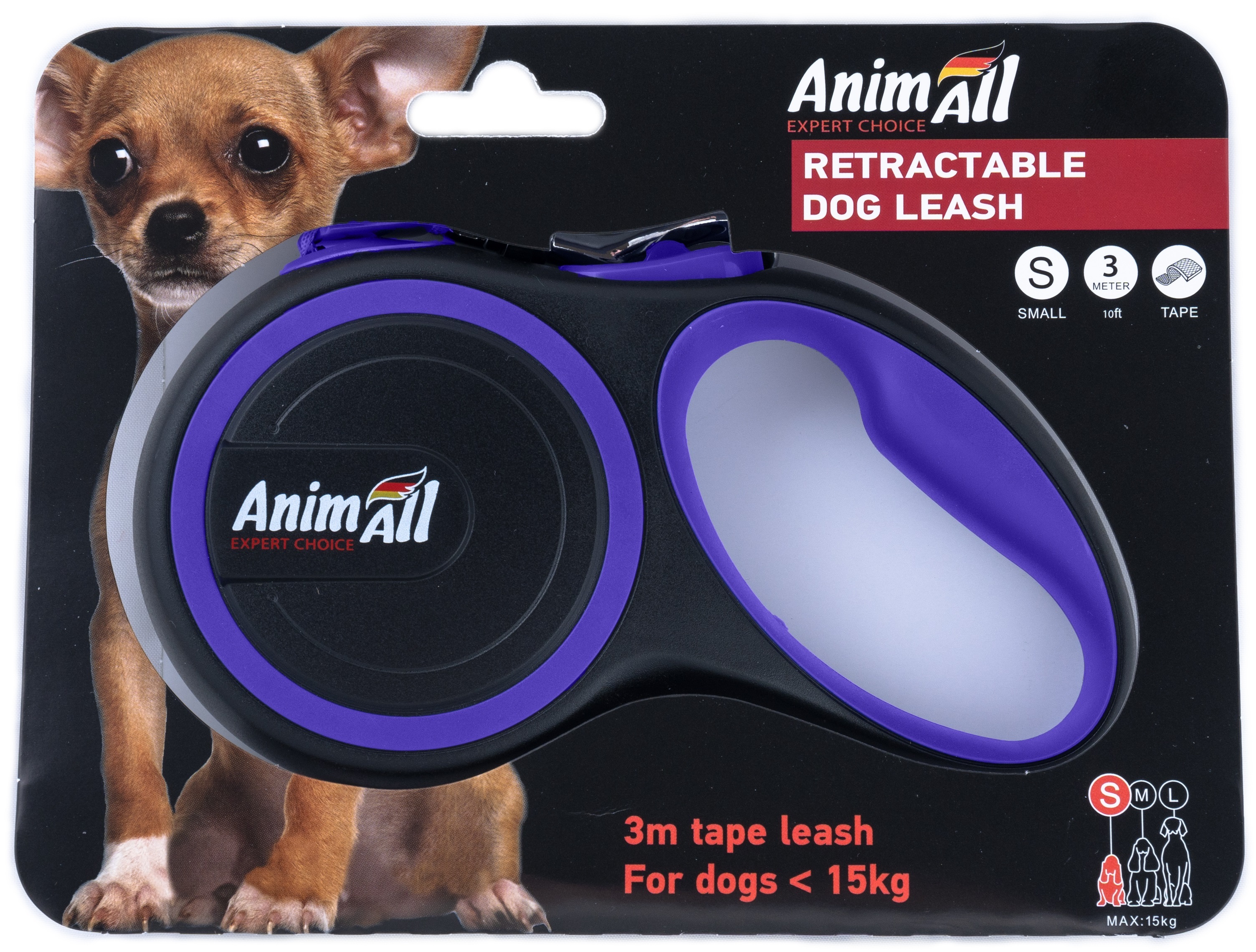 Рулетка-повідець AnimAll до 15 кг/3 метра S фіолетовий-чорнийфото5