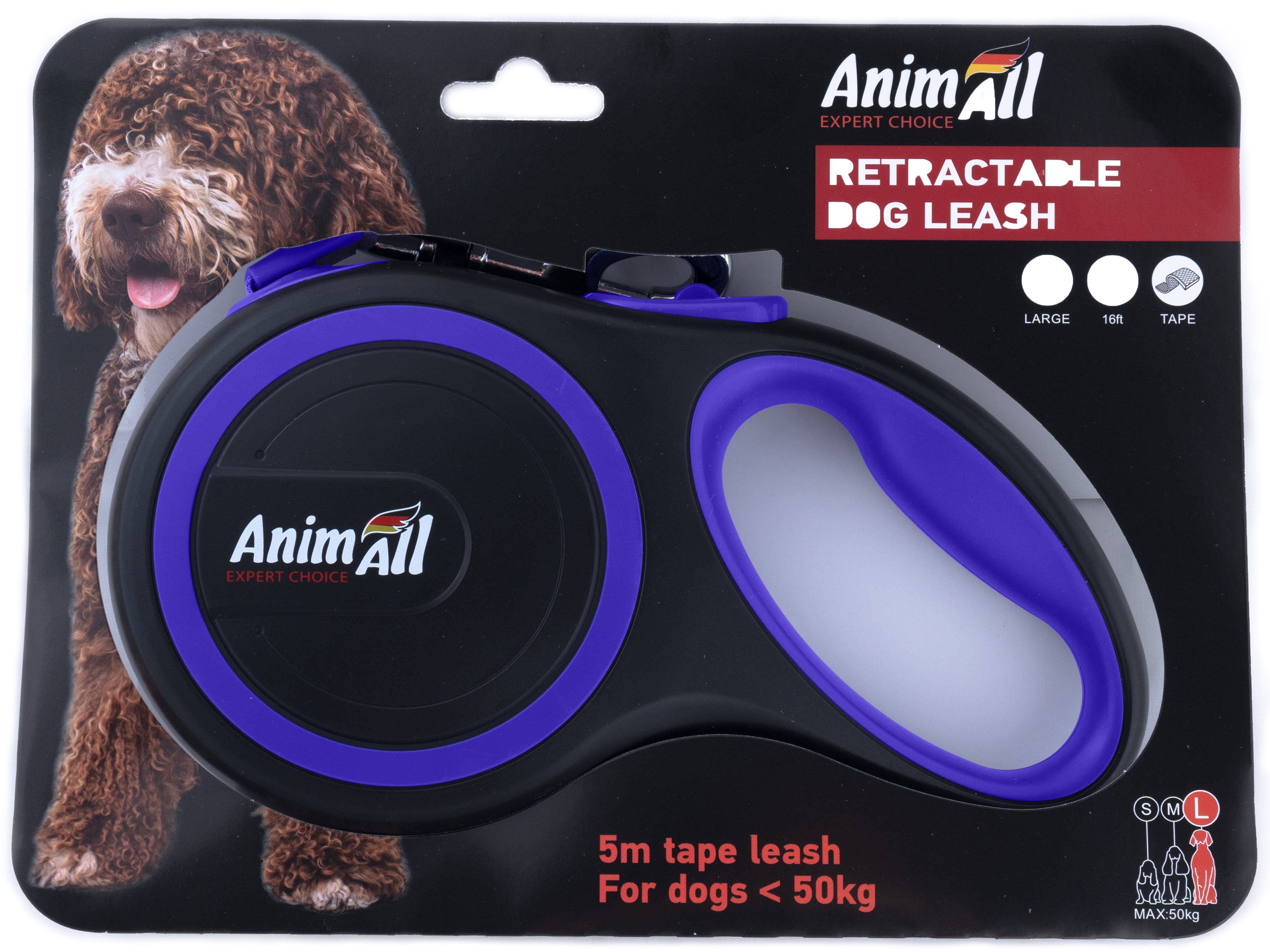 Рулетка-повідець AnimAll до 50 кг/5 метрів L фіолетовий-чорнийфото5