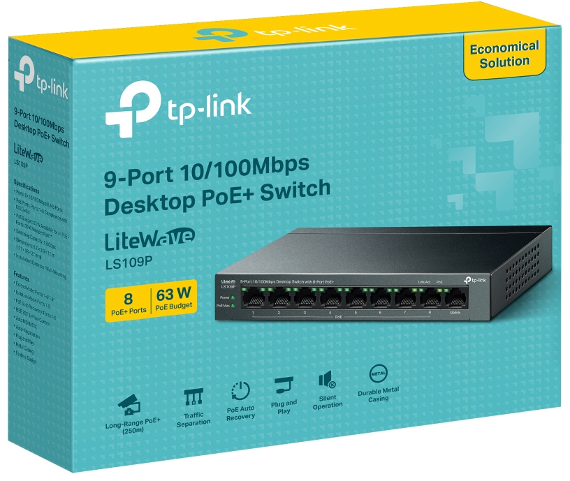 Коммутатор TP-LINK LS109P 9xFE (8xPoE), 63W (LS109P) фото 4