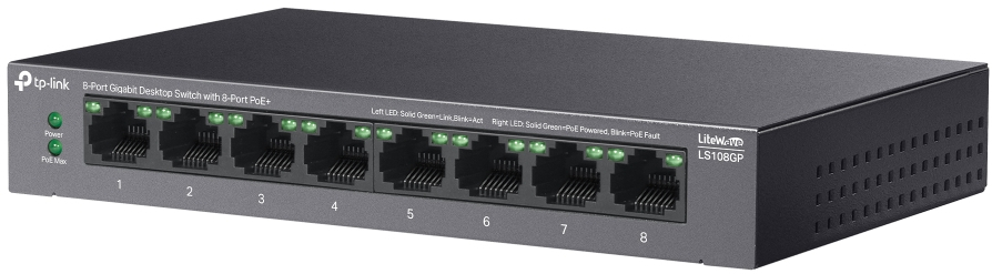 Комутатор TP-LINK LS108GP 8xGE (8xPoE), 62 Вт (LS108GP)фото2