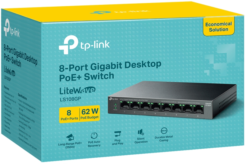 Комутатор TP-LINK LS108GP 8xGE (8xPoE), 62 Вт (LS108GP)фото6