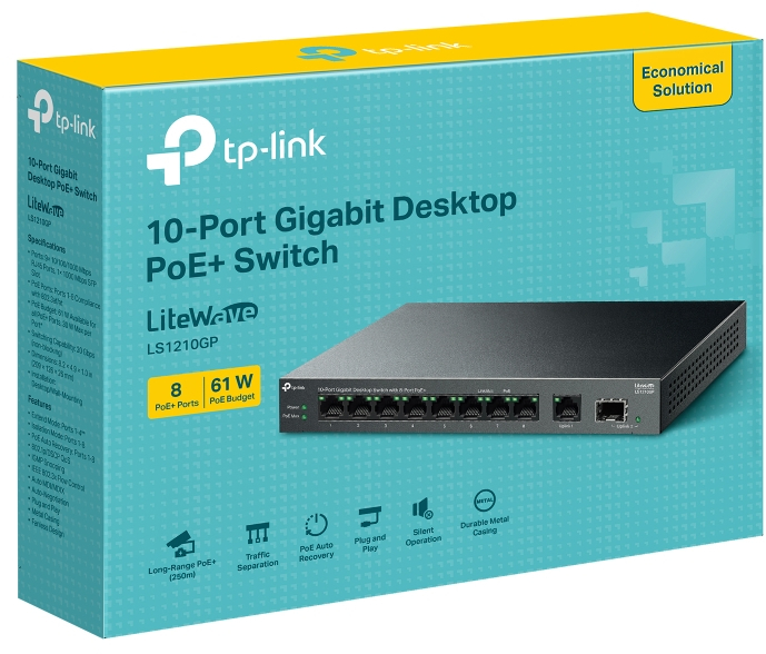 Коммутатор TP-LINK LS1210GP 9xGE (8xPoE), 61 Вт, 1xSFP (LS1210GP) фото 4