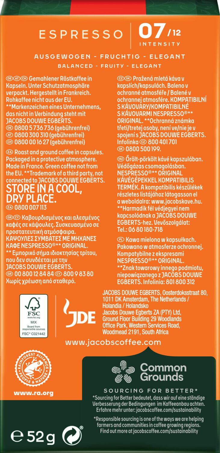 Кофе Jacobs капсулы Espresso Classico, купаж арабика/робуста, 10шт, Nespresso фото