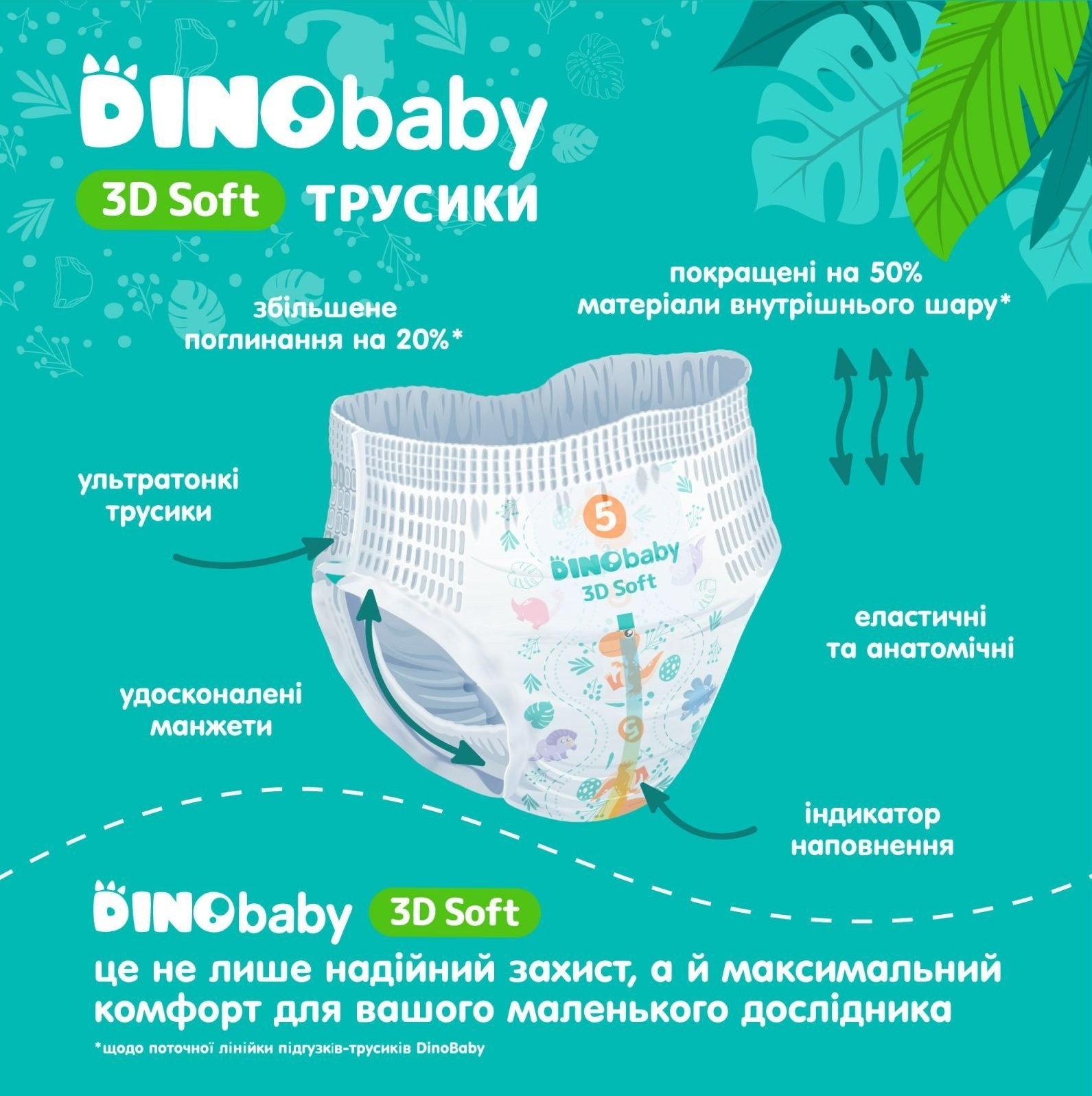 Підгузки-трусики Dino Baby 3D Soft 5 розмір 12-17 кг 30 шт фото