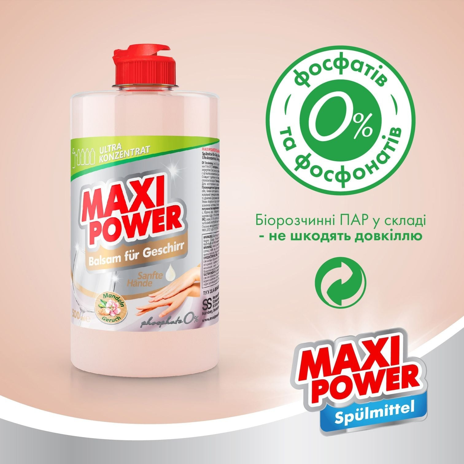 Засіб-бальзам для миття посуду Maxi Power Мигдаль 500 млфото4