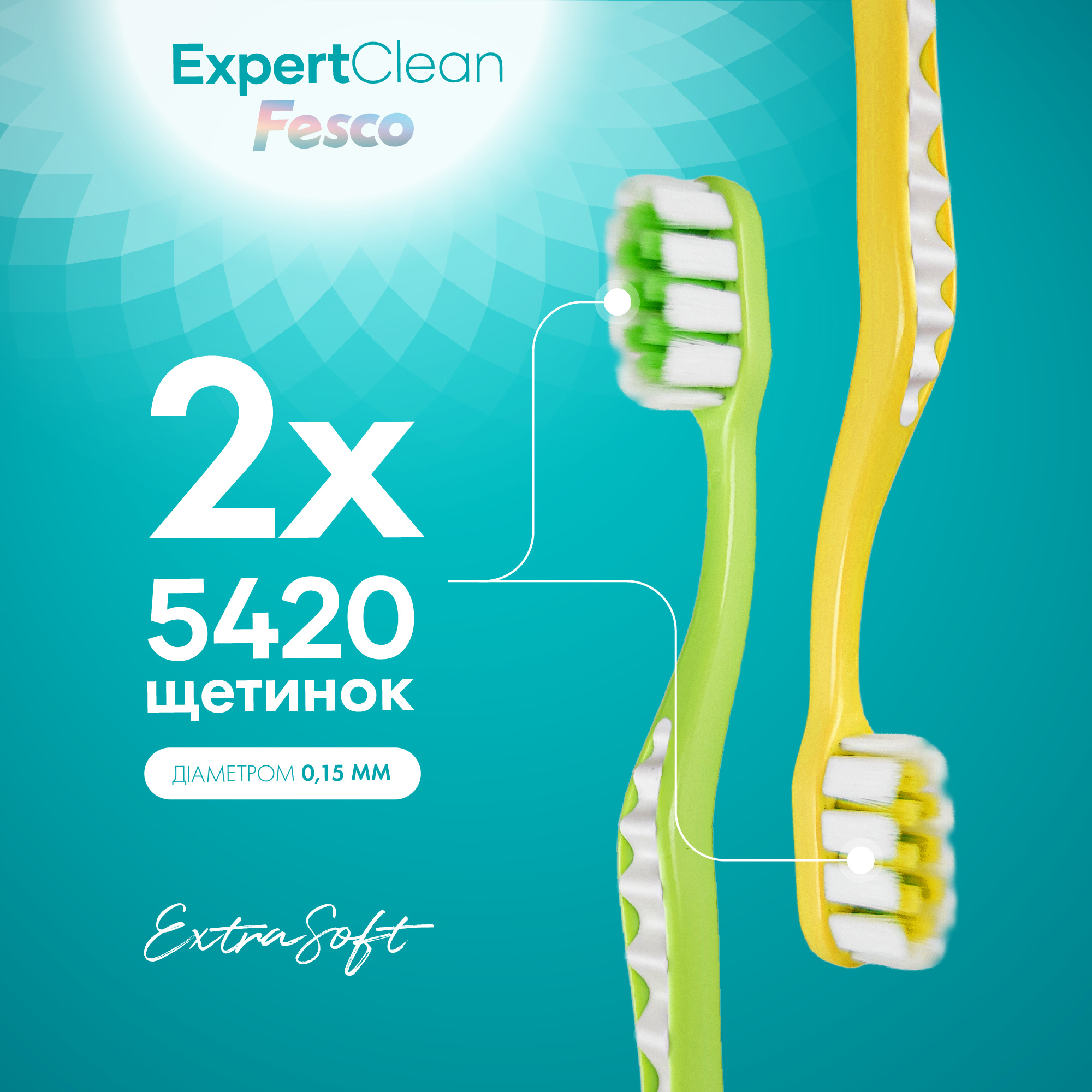 Зубная щетка Fesco Expert Clean желтая салатовая 2 шт фото 2