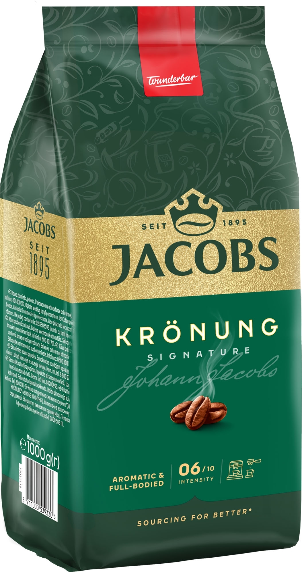 Кофе Jacobs зерна Kronung , 1000гр, купаж арабика/робуста фото 2