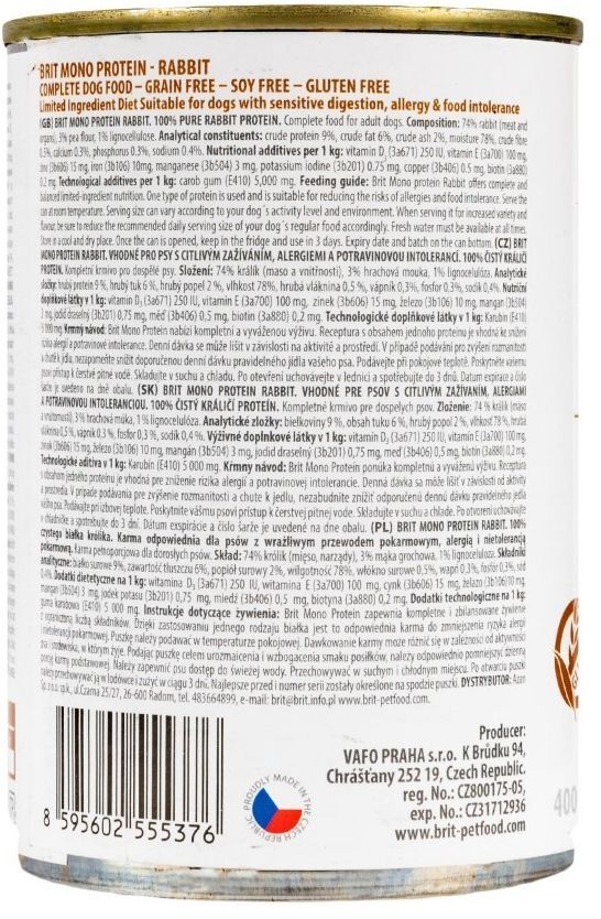 Корм влажный для собак Brit Mono Protein Rabbit с кроликом 400 г фото 4