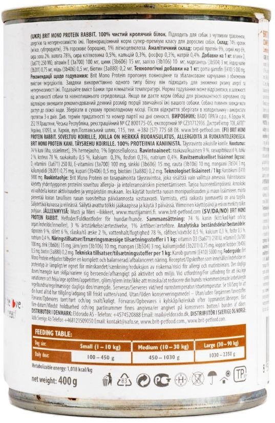 Корм влажный для собак Brit Mono Protein Rabbit с кроликом 400 г фото 3