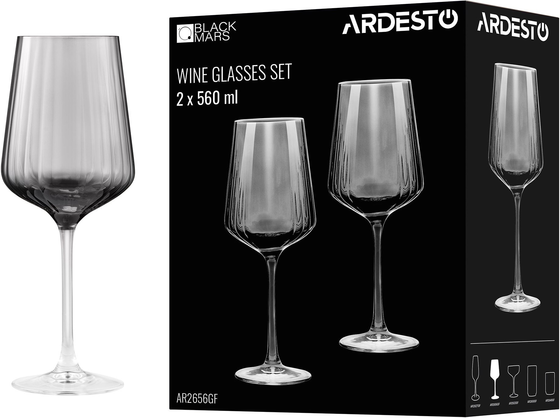 Набор бокалов для вина ARDESTO Black Mars Alcor 560мл, 2шт, стекло, серый (AR2656GF) фото 3