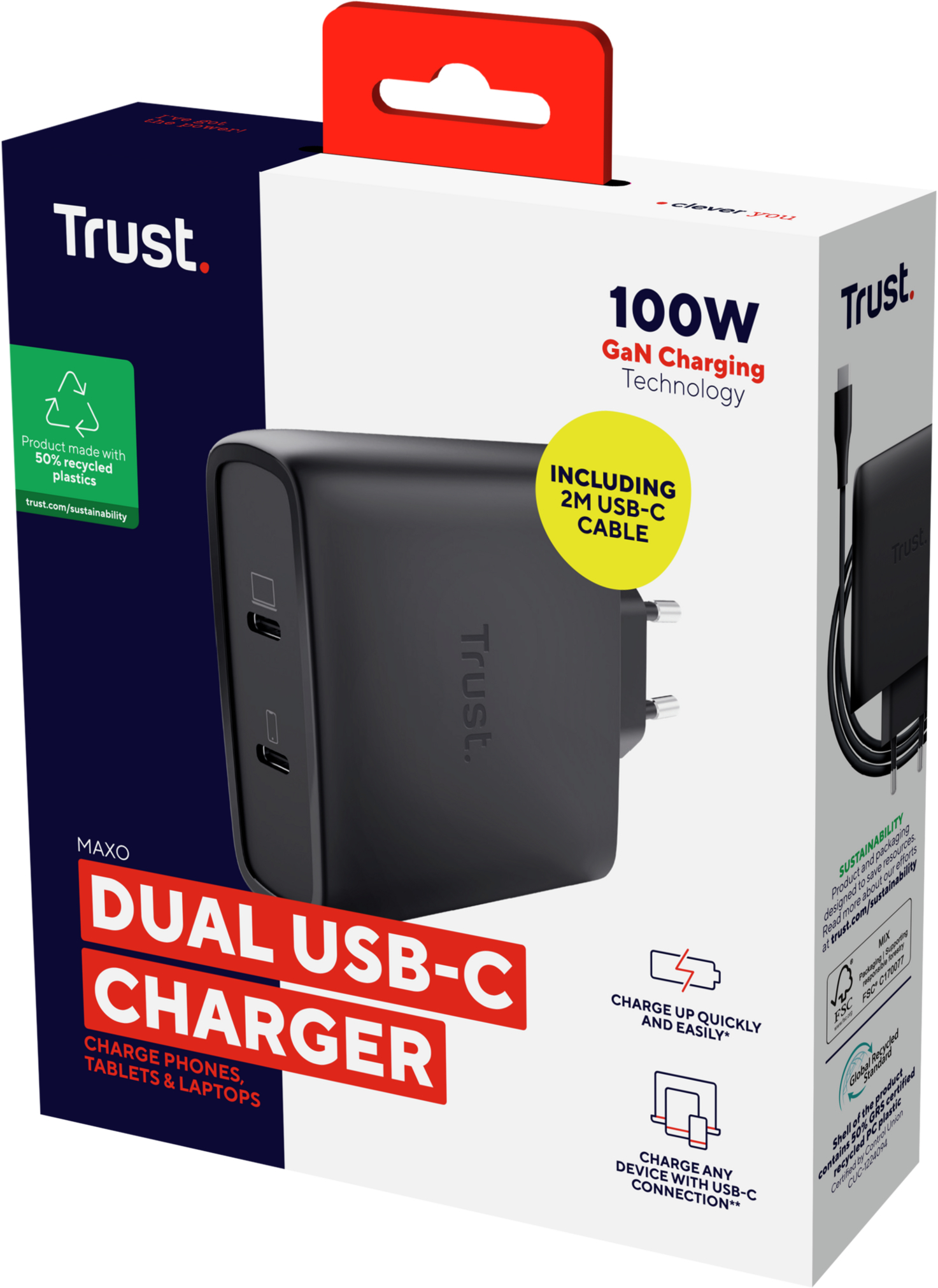 Мережевий зарядний пристрій Trust Maxo 100W GaN 2xUSB-C PD/PPS Black (25527_TRUST)фото9