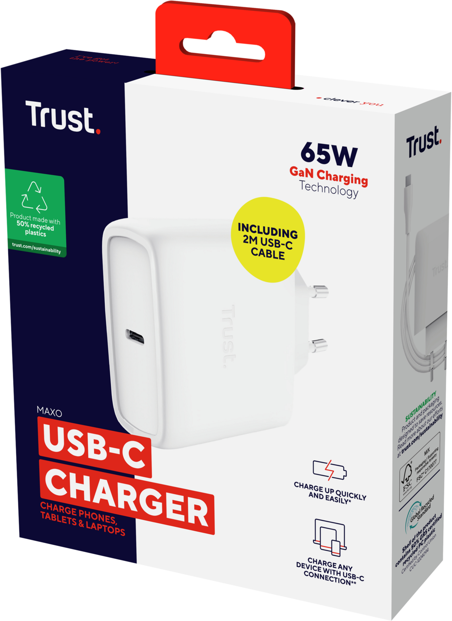 Мережевий зарядний пристрій Trust Maxo 65W GaN USB-C PD/PPS White (25524_TRUST)фото9