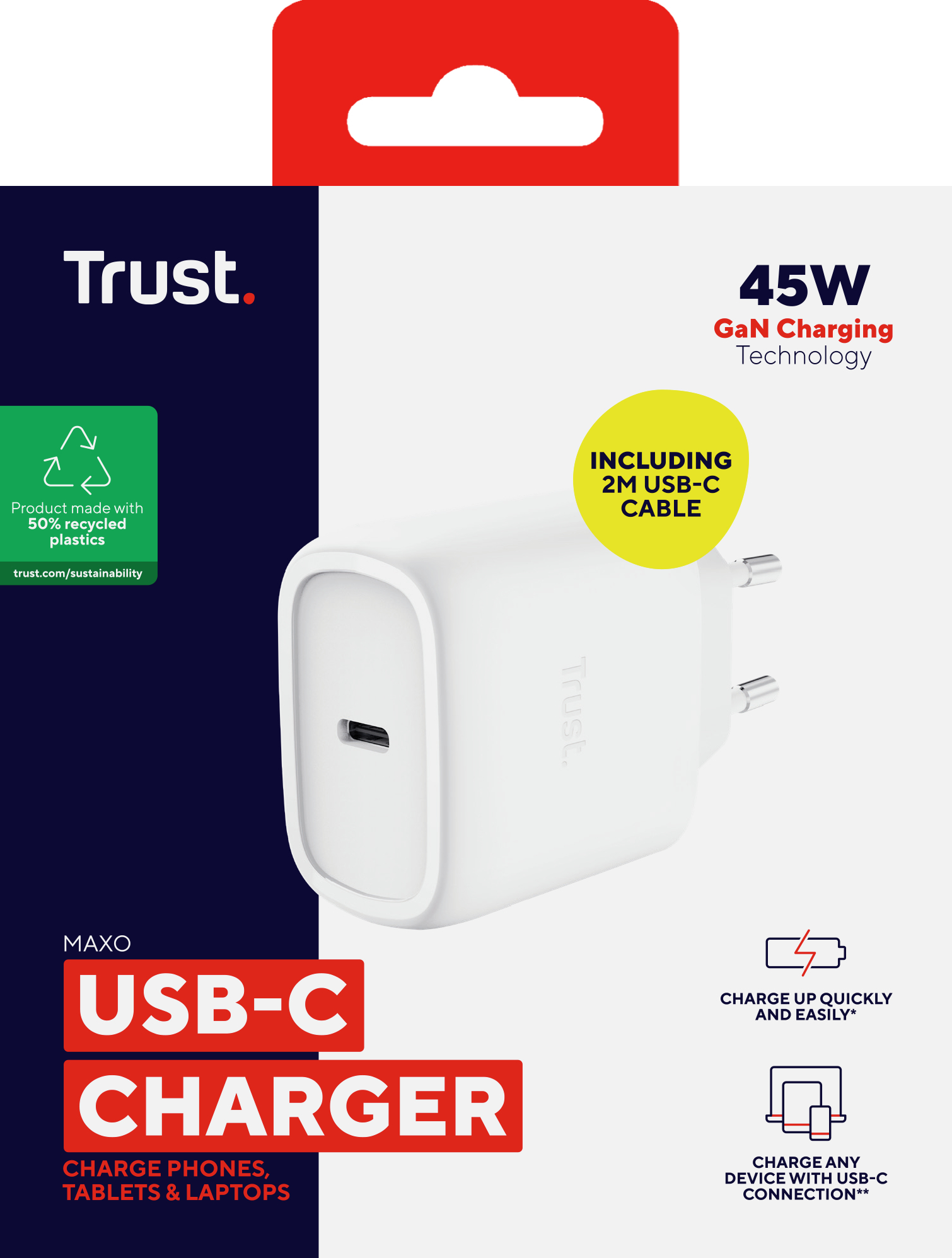 Сетевое зарядное устройство Trust Maxo 45W GaN USB-C PD/PPS White (25522_TRUST) фото 8