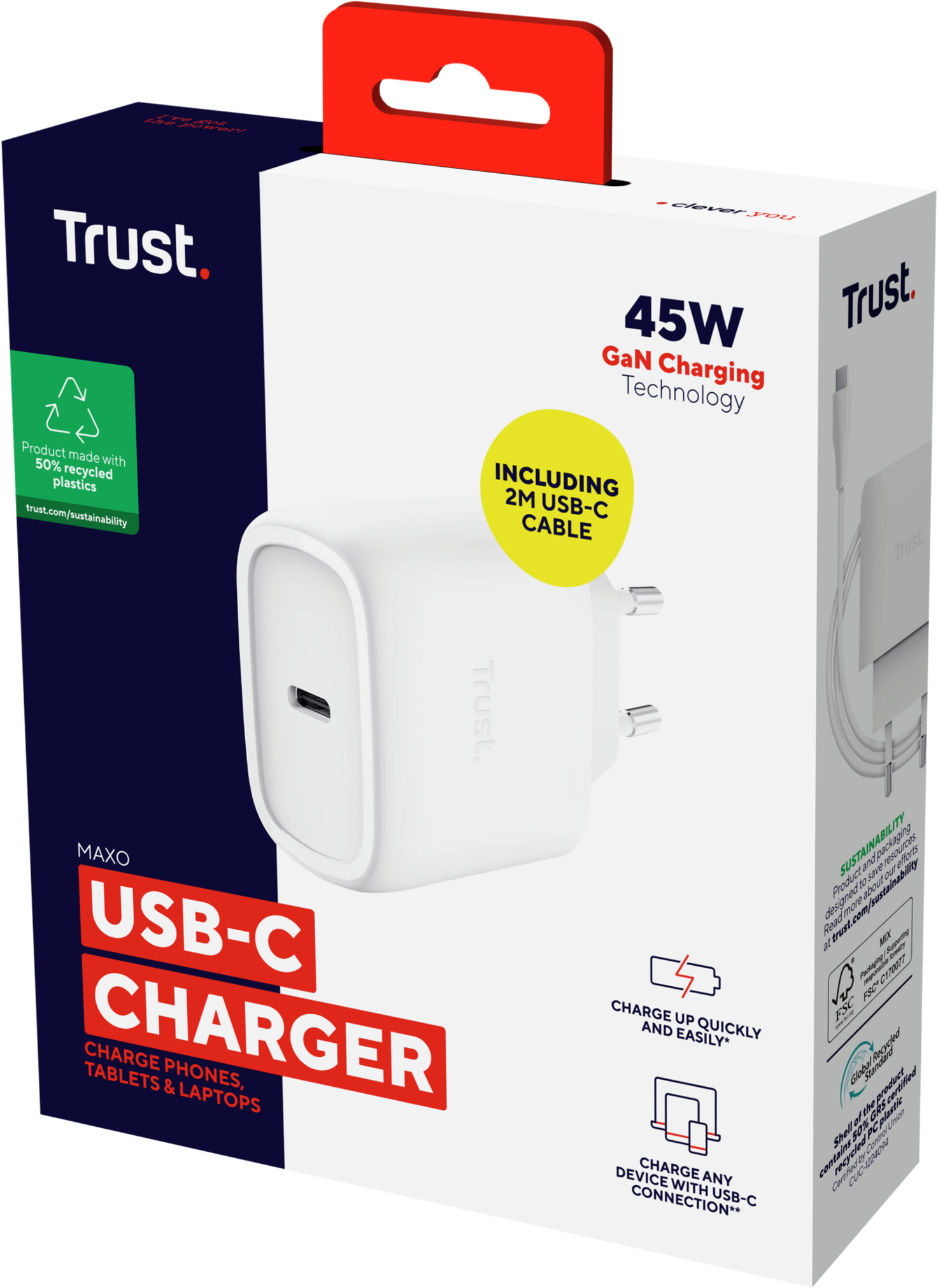 Сетевое зарядное устройство Trust Maxo 45W GaN USB-C PD/PPS White (25522_TRUST) фото 9