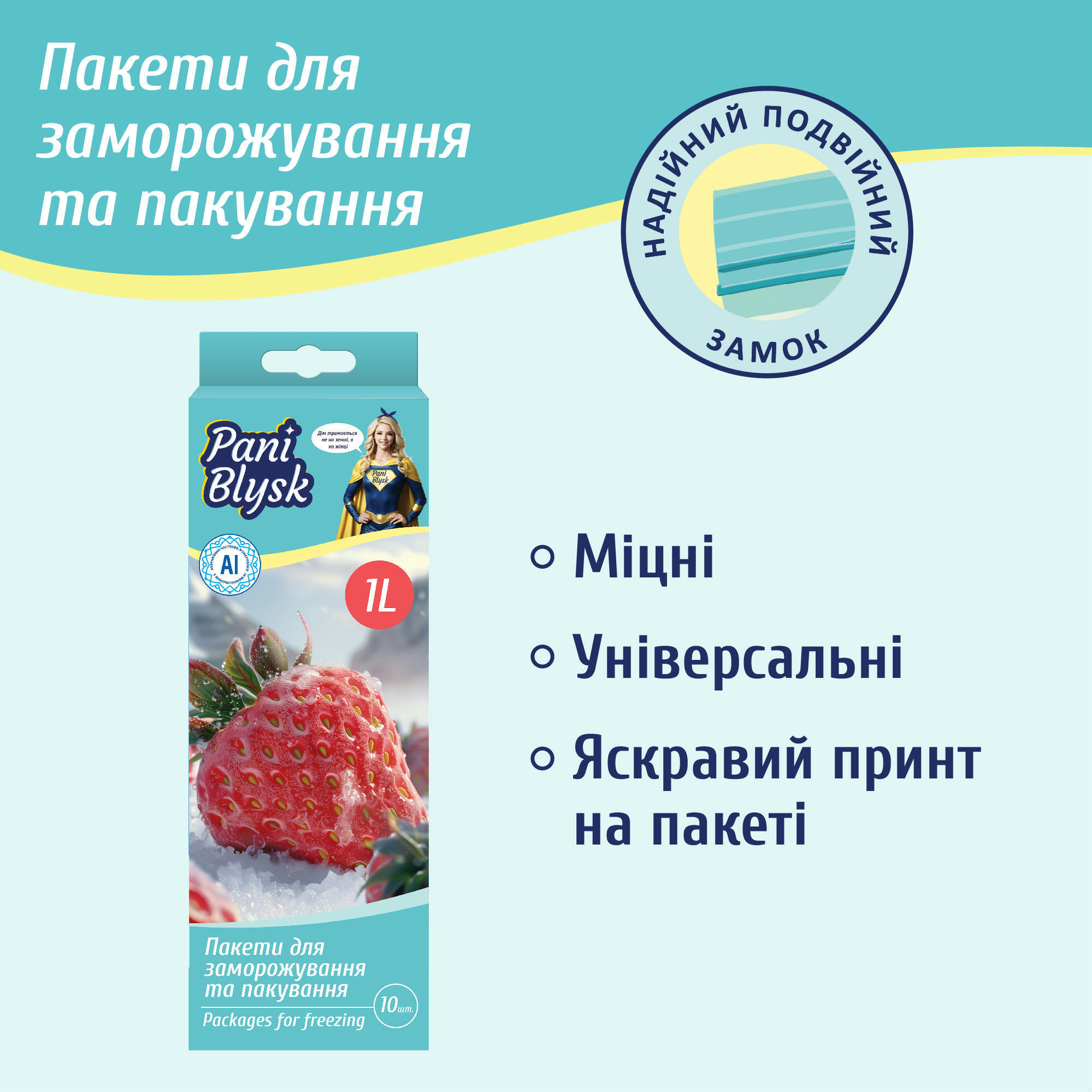 Пакеты-зипперы Pani Blysk для хранения и замораживания 1 л 10 шт фото 2