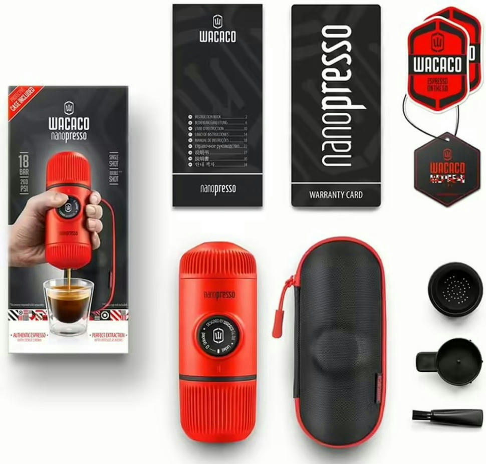 Эспрессо-кофеварка портативная Wacaco Nanopresso с чехлом Красная (WNANORED) фото