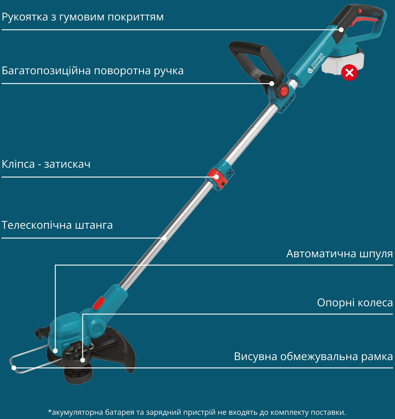 Тример садовий акумуляторний Konner&amp;Sohnen KS CST-20V 20В (без АКБ та ЗП), (KSCST-20V)фото