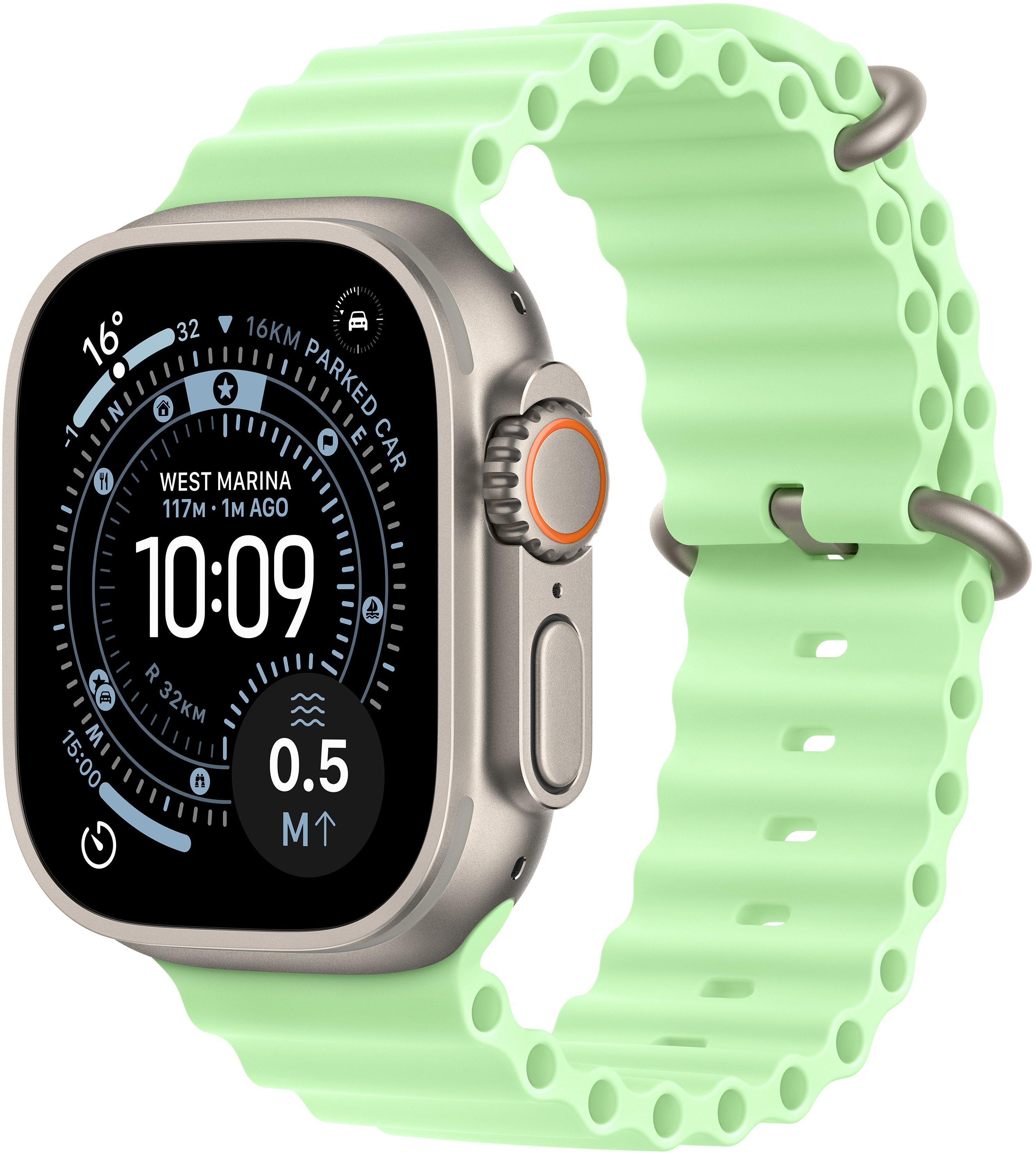 Ремешок Аpple Watch 49mm Neon Green Ocean Band Natural Titanium Finish (MGCF4ZM/A) фото 2