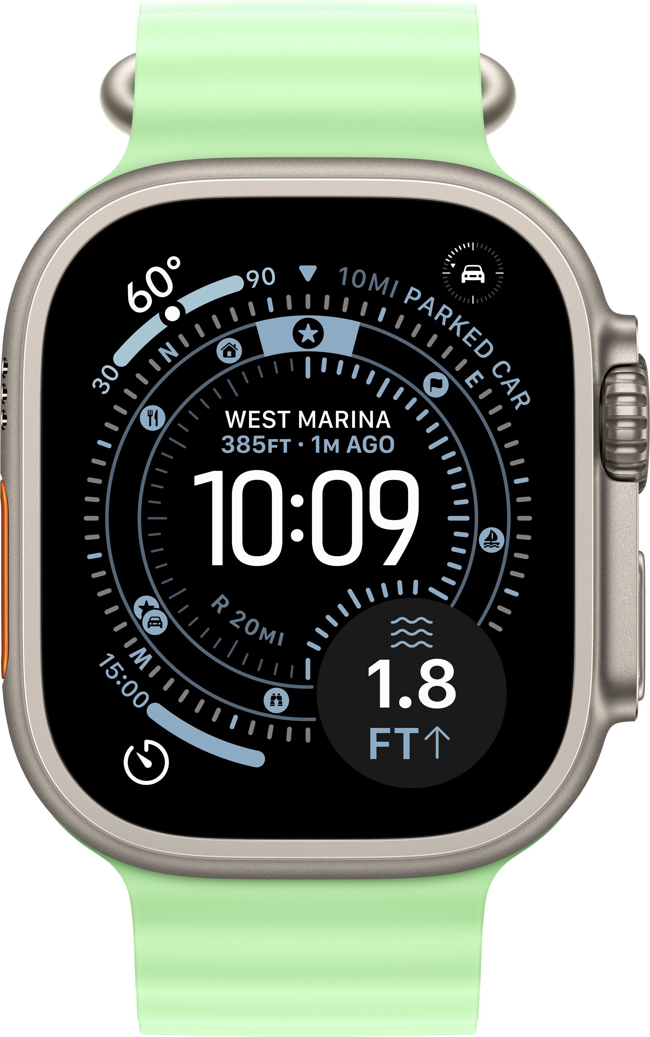 Ремешок Аpple Watch 49mm Neon Green Ocean Band Natural Titanium Finish (MGCF4ZM/A) фото 3